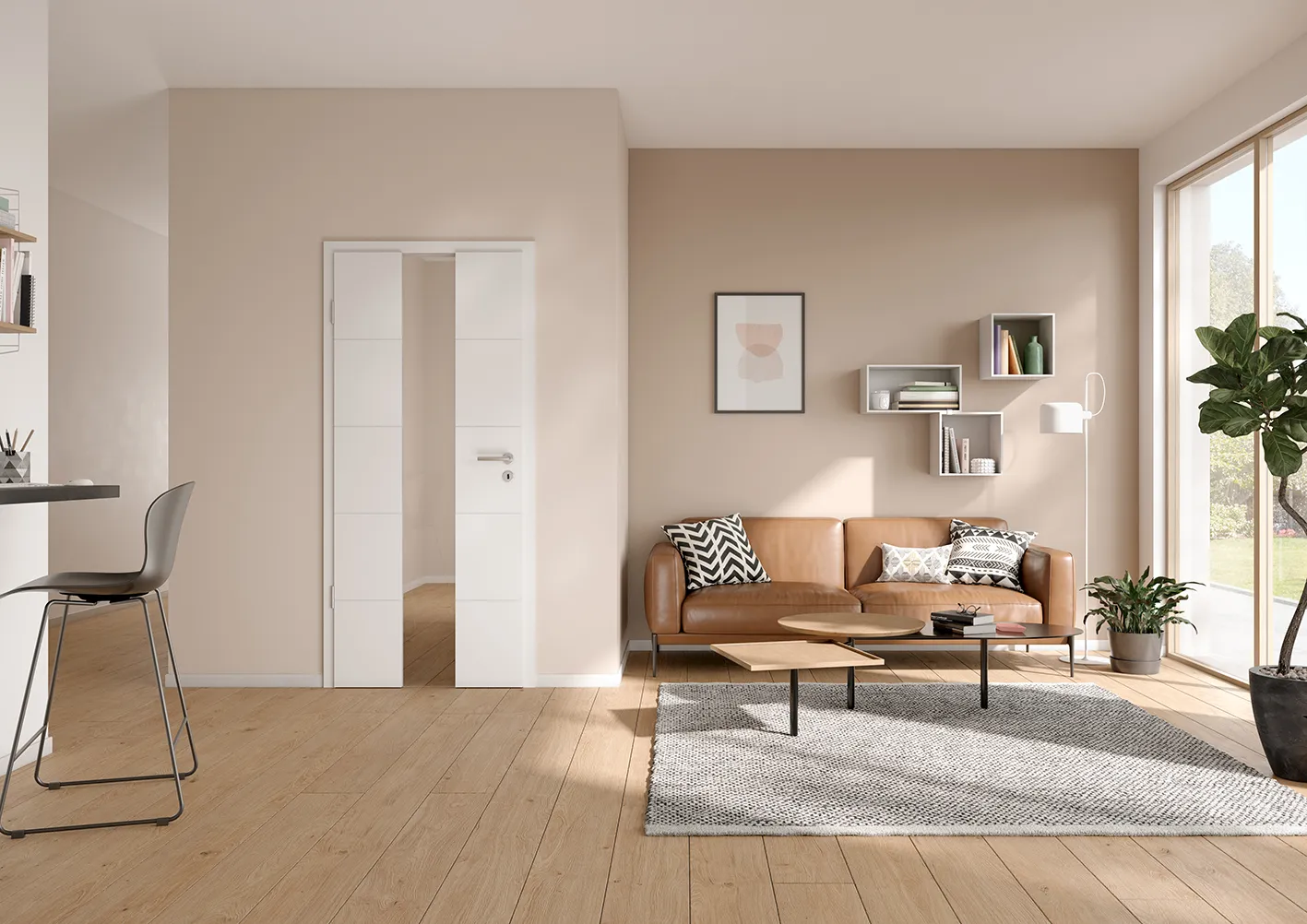 Weiße Innentür Ringo mit Glasfüllung Vitrum 2 und Kontur 10 in modernem Wohnzimmer